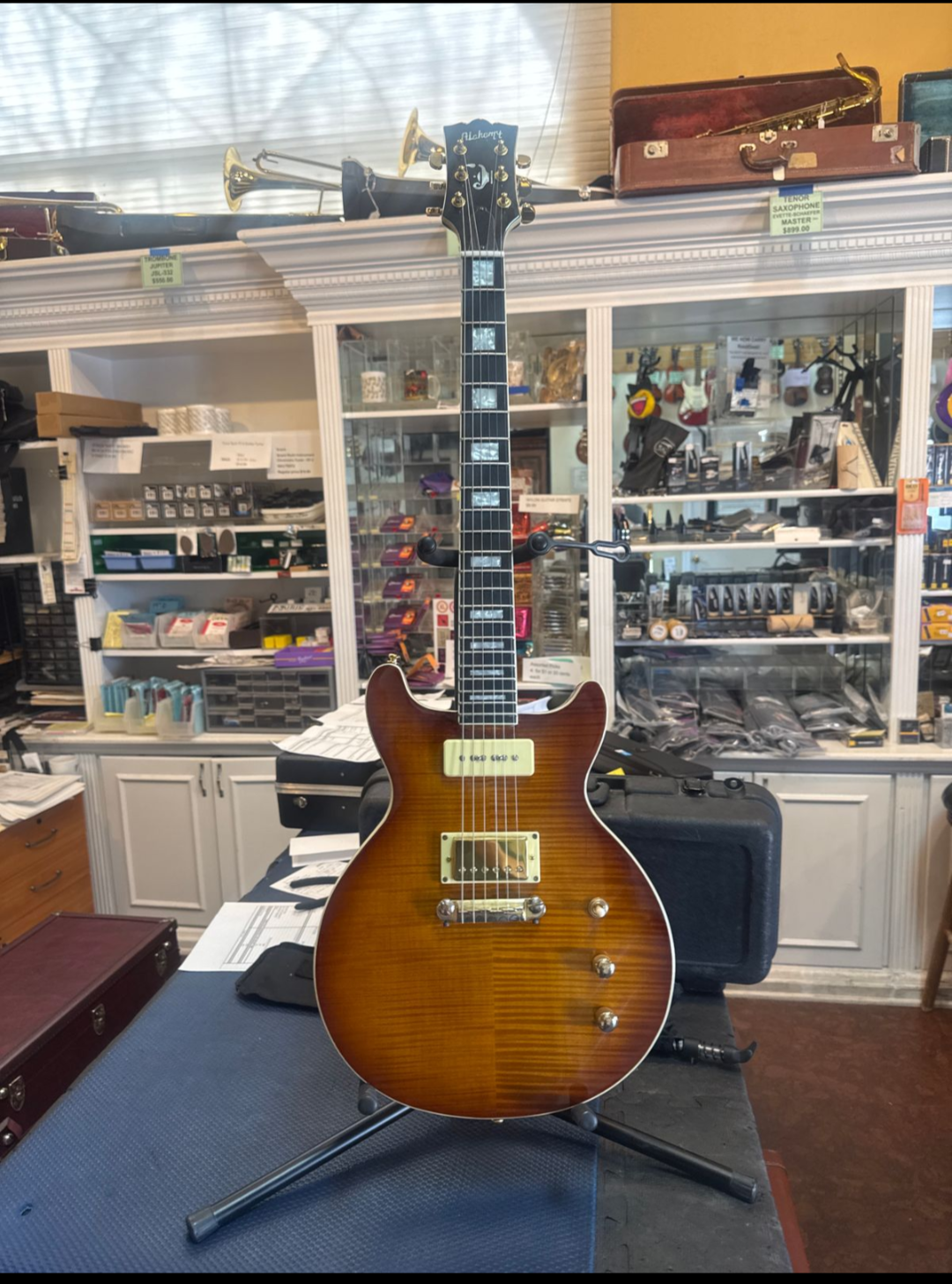 Alchemy HB-P90 Electric Guitar Sunburst/ Light Brown Flamed Double Cut Handmade in USA Electric SN:  AGW 007