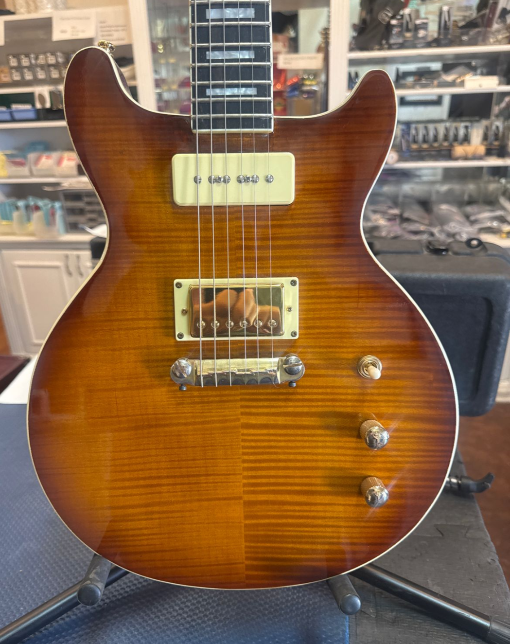 Alchemy HB-P90 Electric Guitar Sunburst/ Light Brown Flamed Double Cut Handmade in USA Electric SN:  AGW 007