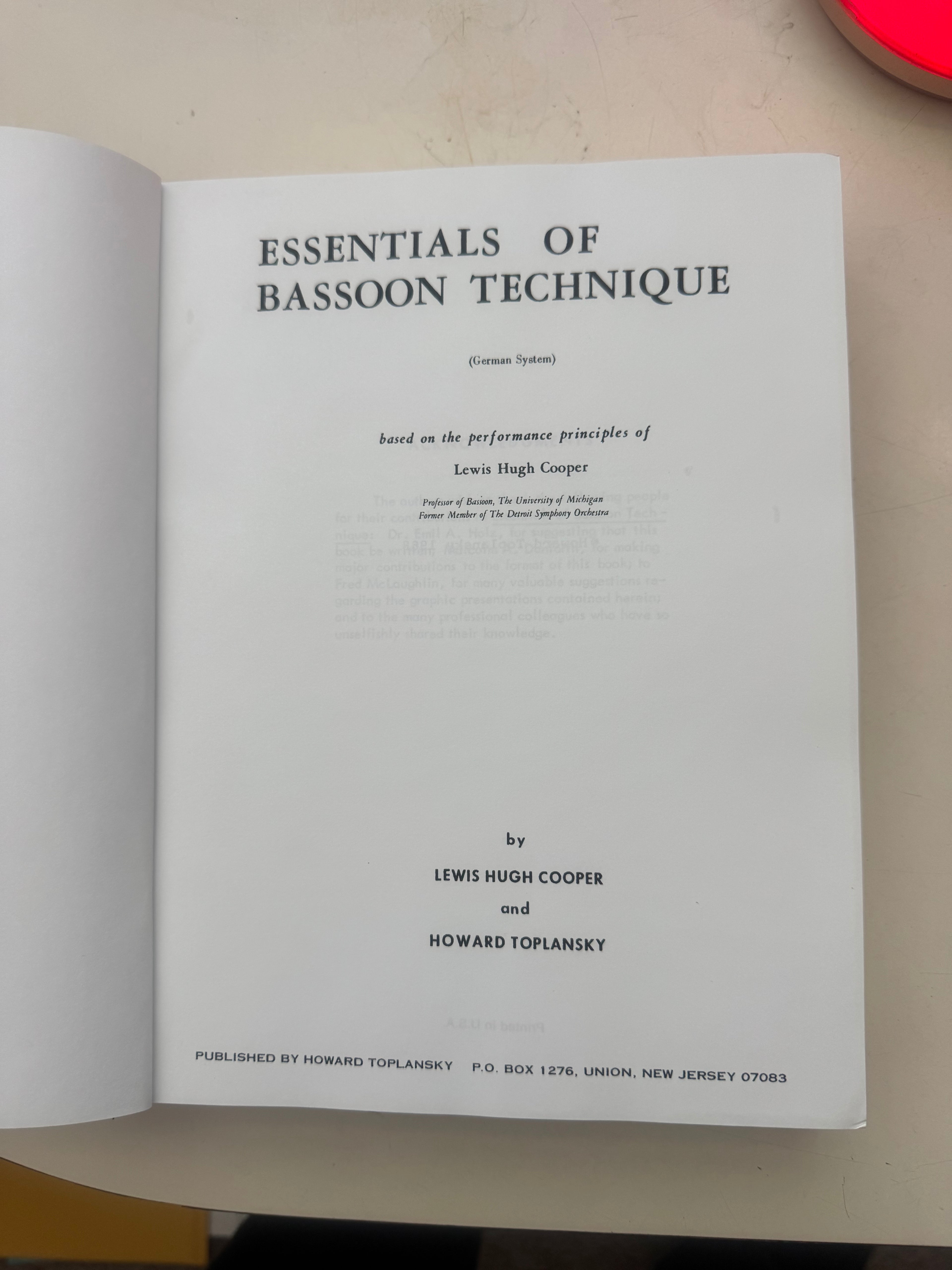 Essentials of Bassoon Technique by Lewis Hugh Cooper and Howard Polansky; hardcover