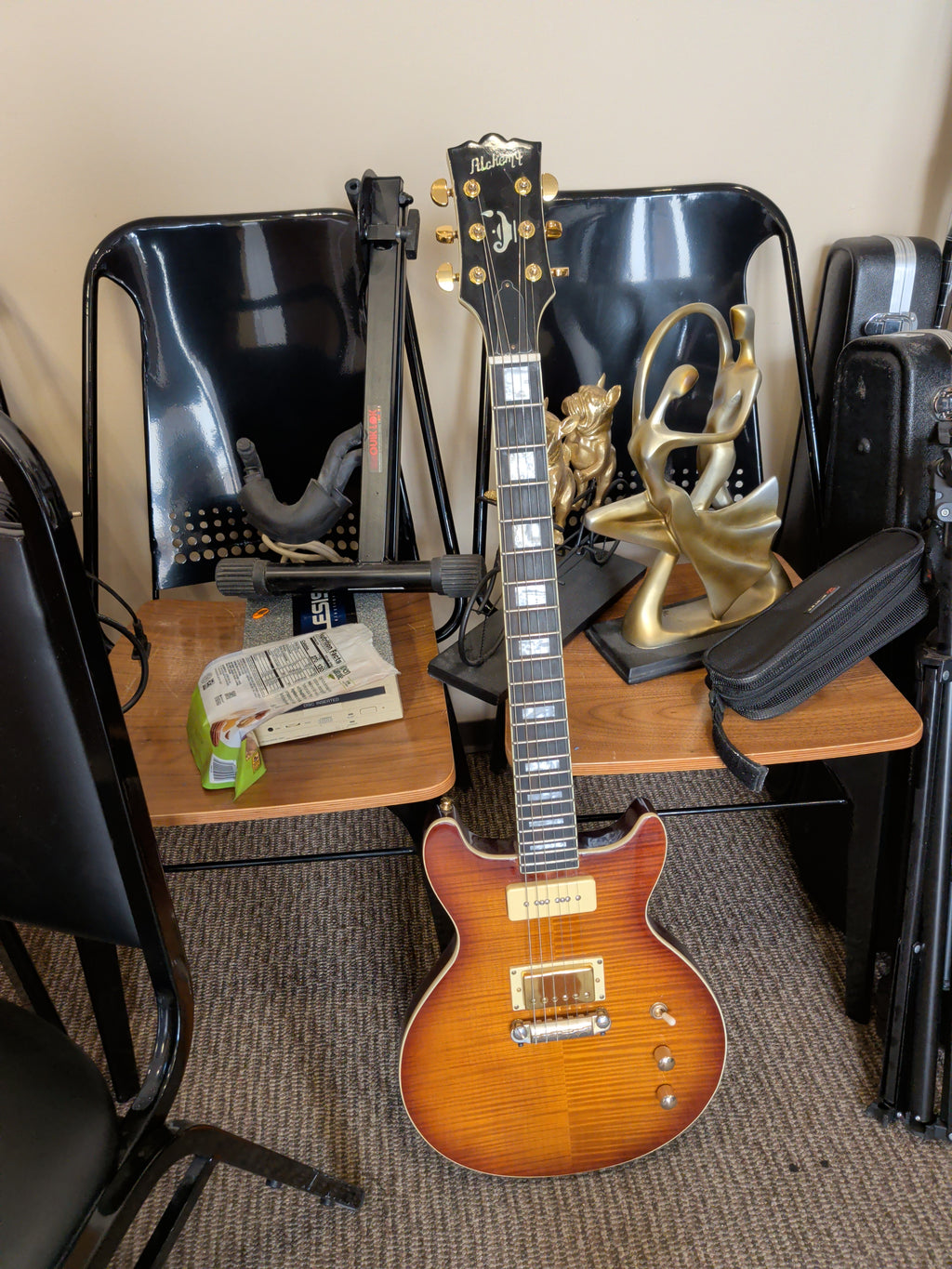 Alchemy HB-P90 Electric Guitar Sunburst/ Light Brown Flamed Double Cut Handmade in USA Electric SN:  AGW 007